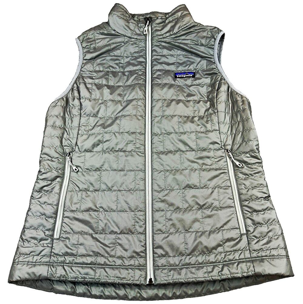 Patagonia Nano Puff silver Quilted Full Zip Puffer Vest Womens L Sleeveless